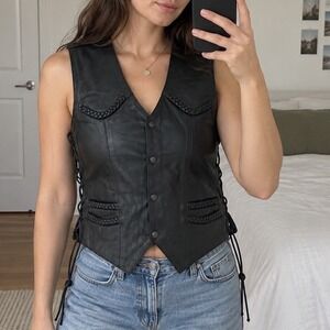 Hot Leathers Black Braided Side Lace Biker Vest XS grunge NWT motorcycle